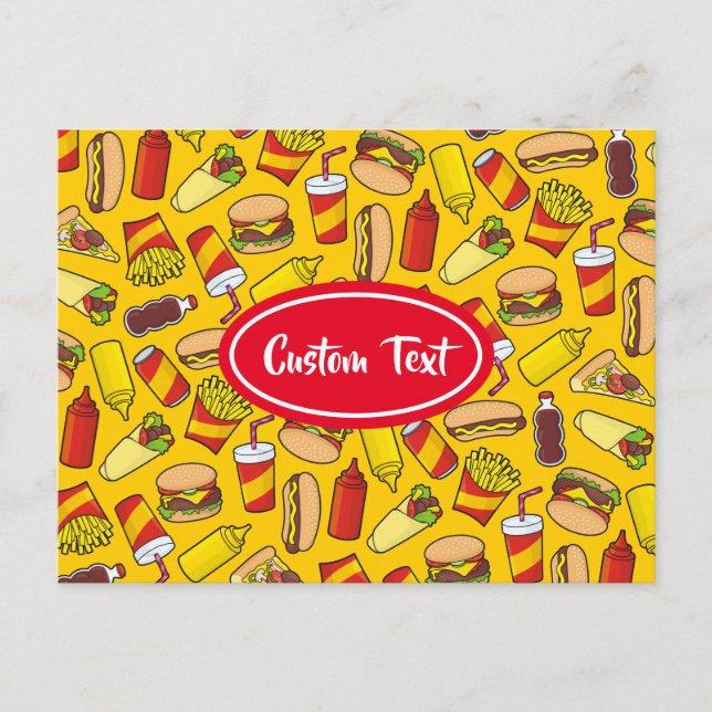 Coloured Fast Food Icons Pattern Postcard (Front)