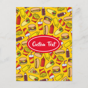 Coloured Fast Food Icons Pattern Postcard