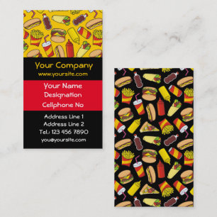 Coloured Fast Food Icons Pattern Vertical Business Card