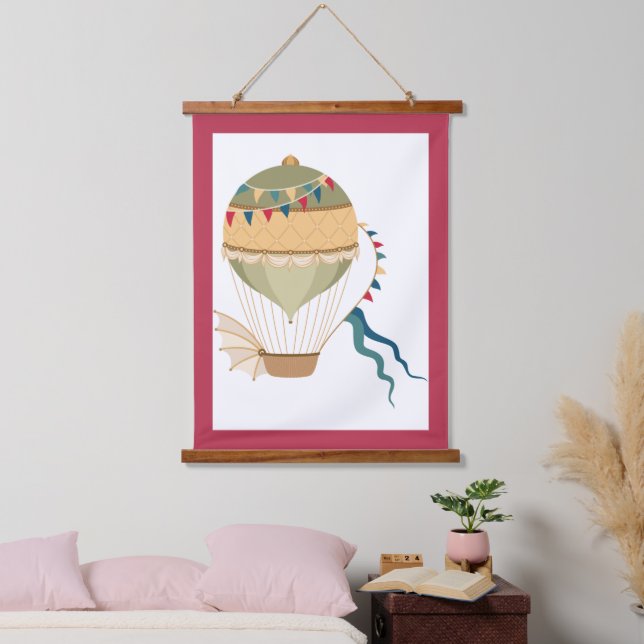 Coloured Flags Green Steampunk Hot Air Balloon Hanging Tapestry (Bedroom)