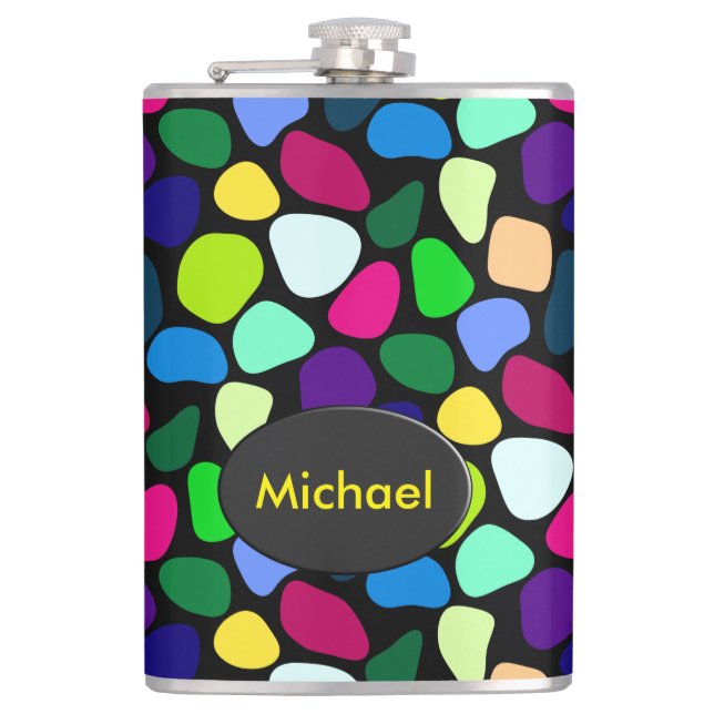 Coloured Flat Stone Mosaic I + your ideas Hip Flask (Front)