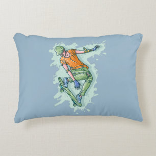 Coloured Flying Skater, Funny Illustration Accent Pillow