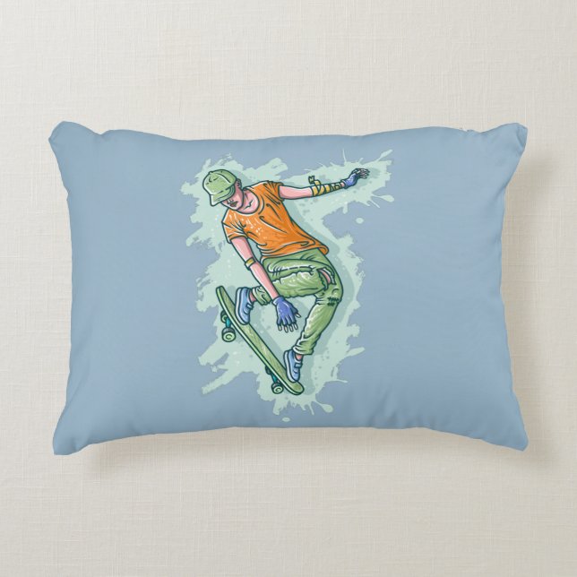 Coloured Flying Skater, Funny Illustration Accent Pillow (Front)