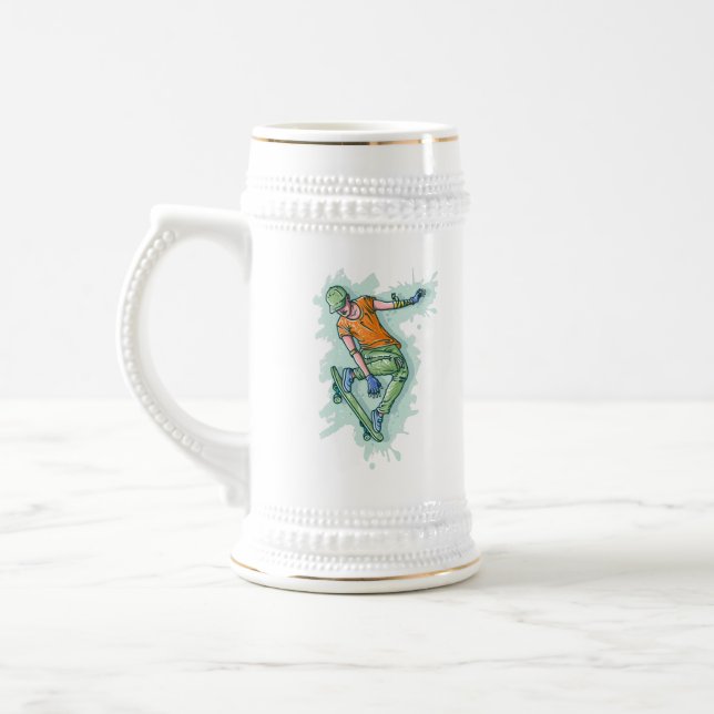 Coloured Flying Skater, Funny Illustration Beer Stein (Left)
