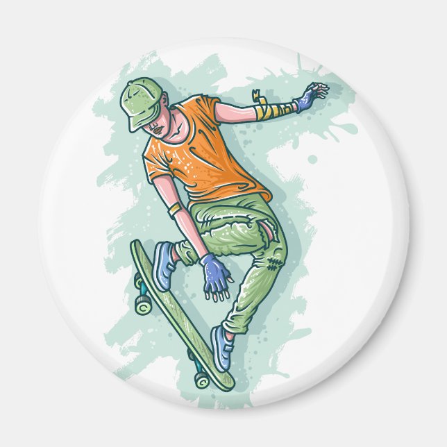 Coloured Flying Skater, Funny Illustration Magnet (Front)
