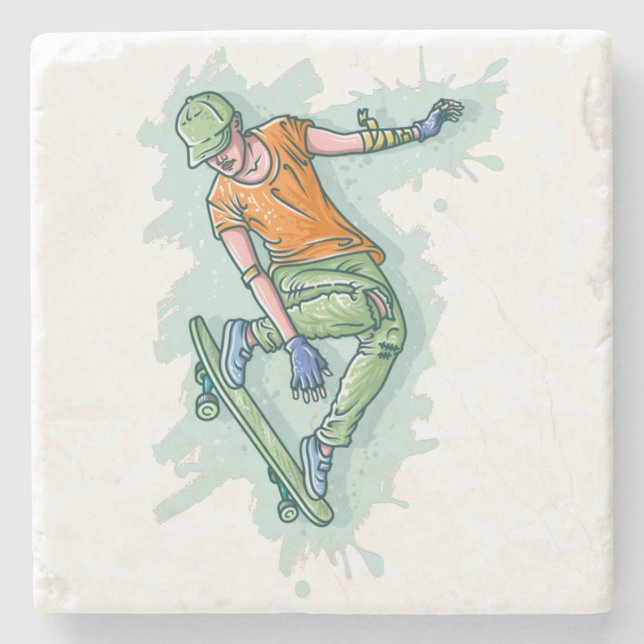 Coloured Flying Skater, Funny Illustration Stone Coaster (Front)
