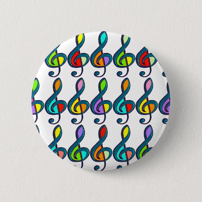 coloured G clef music notes pattern 2 Inch Round Button (Front)