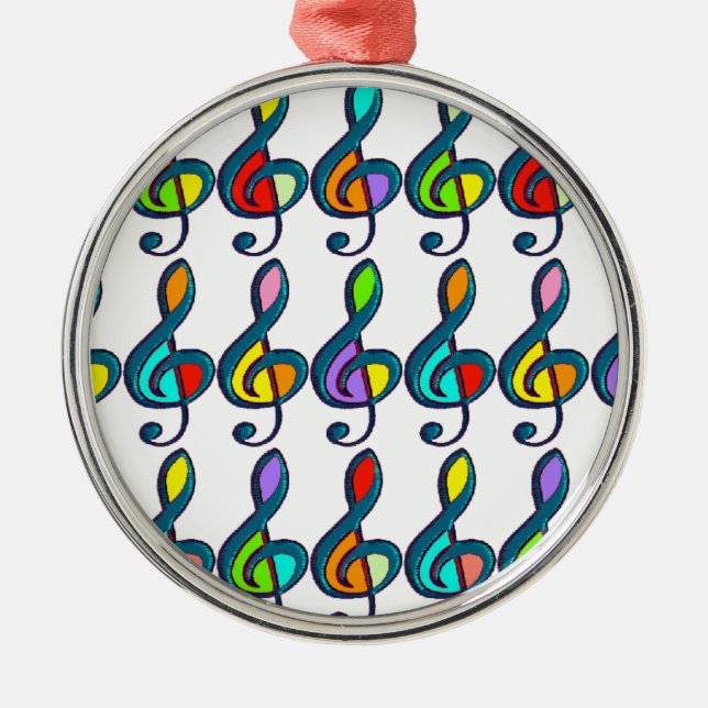 coloured G clef music notes pattern Metal Ornament (Front)