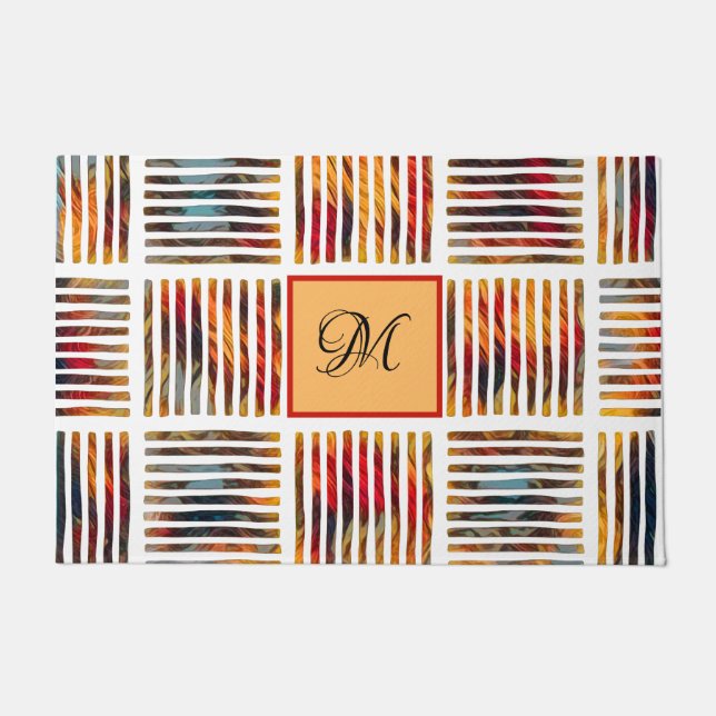 Coloured Geometric Abstract Stripe Pattern Doormat (Front)