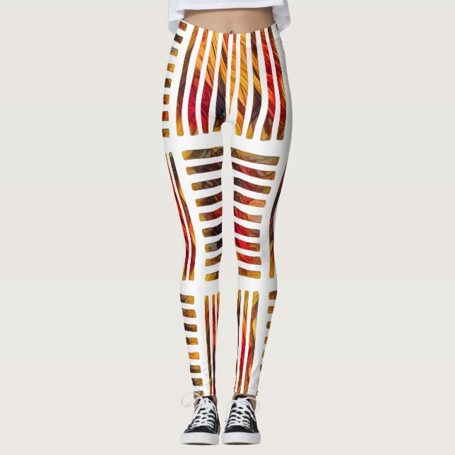 Coloured Geometric Abstract Stripe Pattern Leggings (Front)