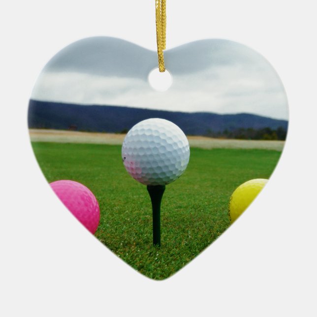 Coloured Golf Balls, mountain tee Ceramic Ornament (Front)