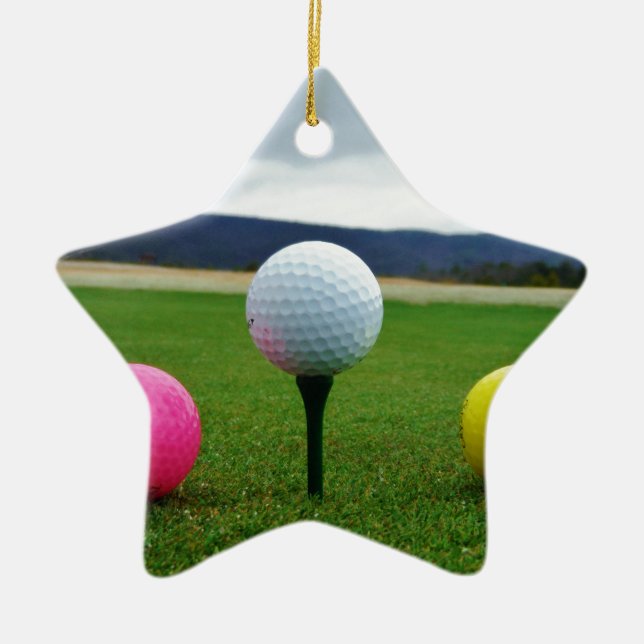 Coloured Golf Balls, mountain tee Ceramic Ornament (Front)