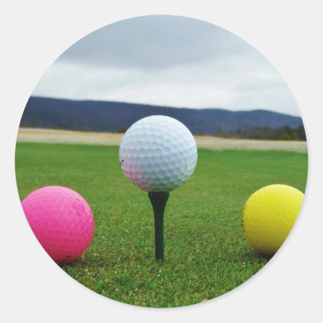 Coloured Golf Balls, mountain tee Classic Round Sticker (Front)