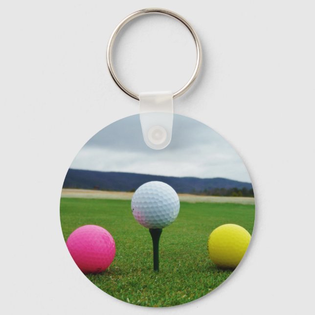 Coloured Golf Balls, mountain tee Keychain (Front)
