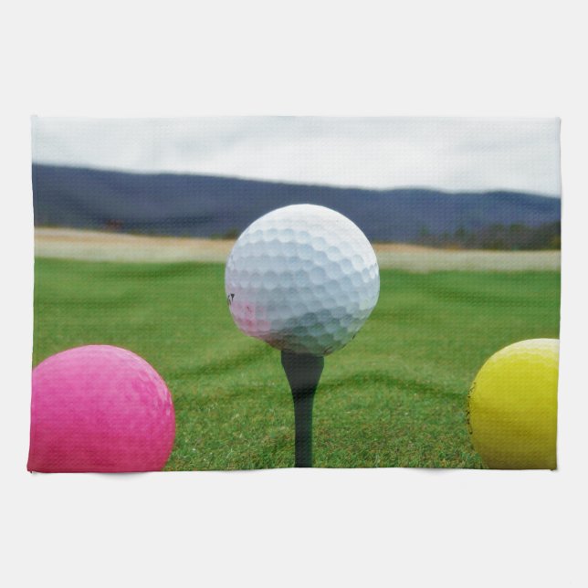 Coloured Golf Balls, mountain tee Kitchen Towel (Horizontal)