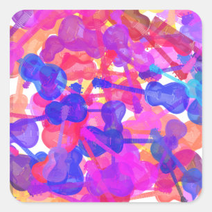Coloured Guitar Collage Square Sticker