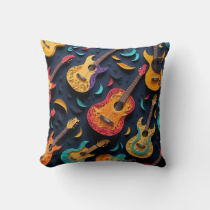 Coloured Guitar Pattern Throw Pillow