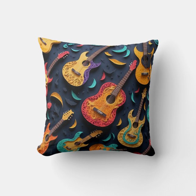 Coloured Guitar Pattern Throw Pillow (Front)
