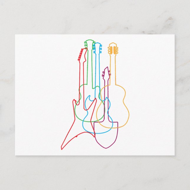 Coloured Guitars Electric Acoustic Classical Gift  Postcard (Front)