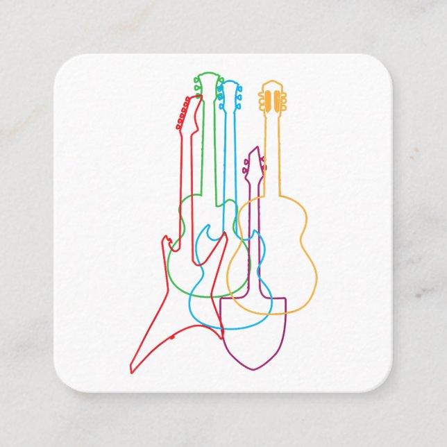 Coloured Guitars Electric Acoustic Classical Gift  Square Business Card (Front)