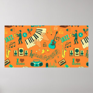 Coloured hand draw music pattern poster