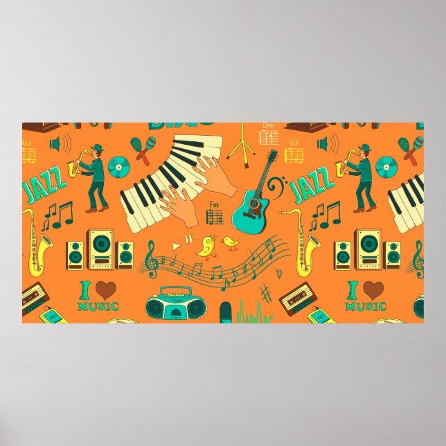 Coloured hand draw music pattern poster (Front)