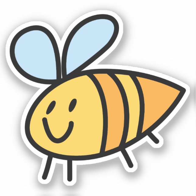 Coloured Hand Drawn Bee Custom-Cut Vinyl Sticker (Front)