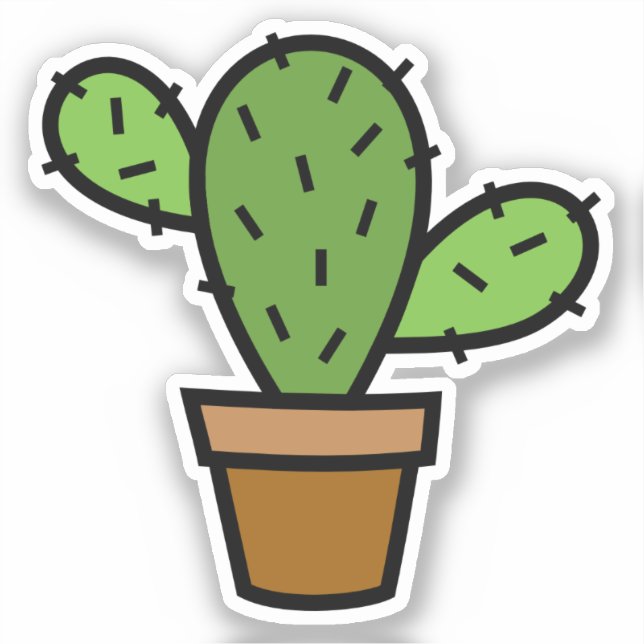 Coloured Hand Drawn Cactus Custom-Cut Vinyl Sticke (Front)