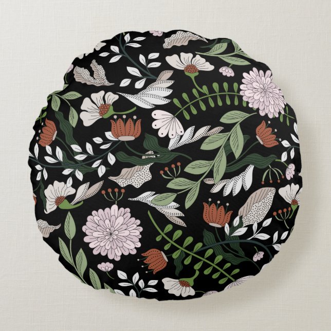 Coloured hand painted seamless pattern with flower round pillow (Front)
