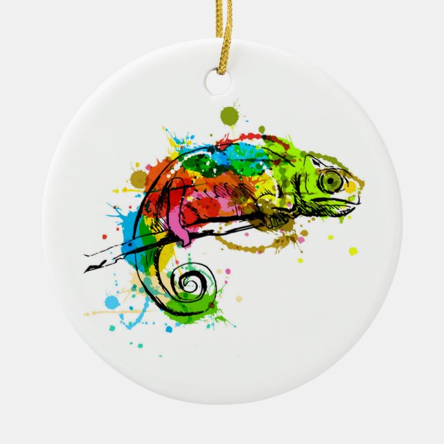 Coloured hand sketch chameleon ceramic ornament (Front)