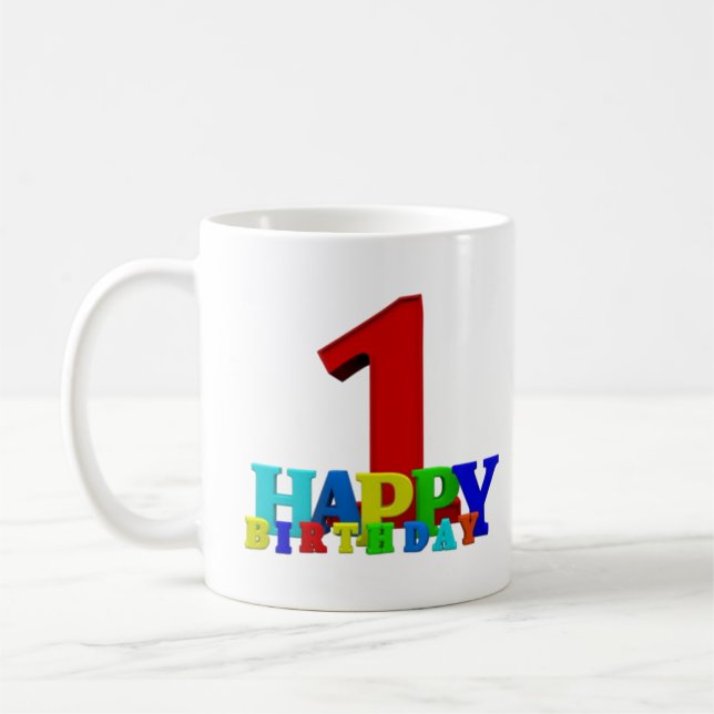 Coloured Happy Birthday Typography Baby Coffee Mug (Left)