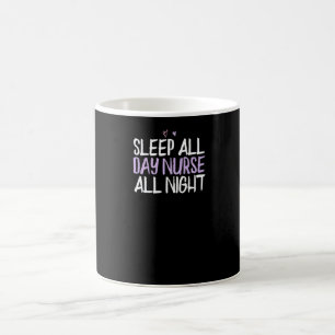 Coloured Heart Sleep All Day Nurse All Night Sayi Coffee Mug