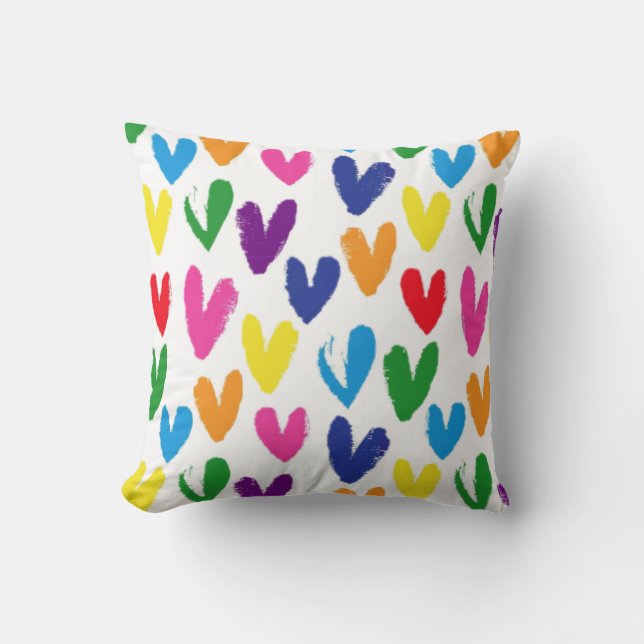 Coloured hearts throw pillow (Front)