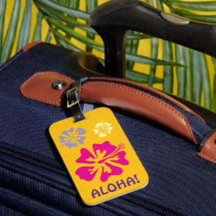 Coloured Hibiscus flower drawing travel luggage ta Tag