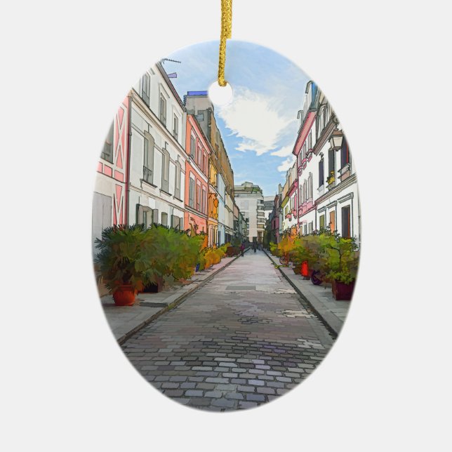 Coloured houses in Rue Cremieux - Paris Ceramic Ornament (Front)