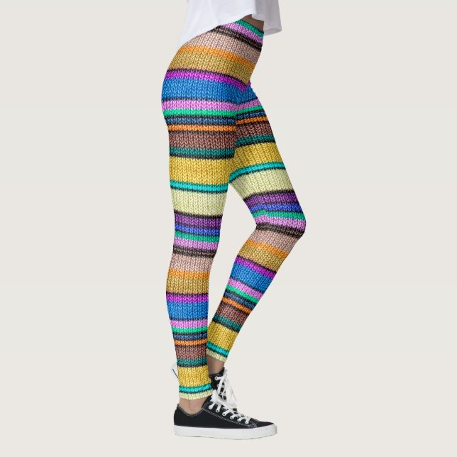 Coloured knitting Stripes seamless pattern 1 Leggings (Right)