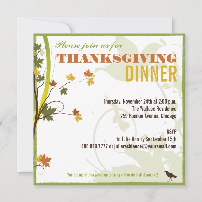 Coloured Leaves Thanksgiving Dinner Invitation (Front)