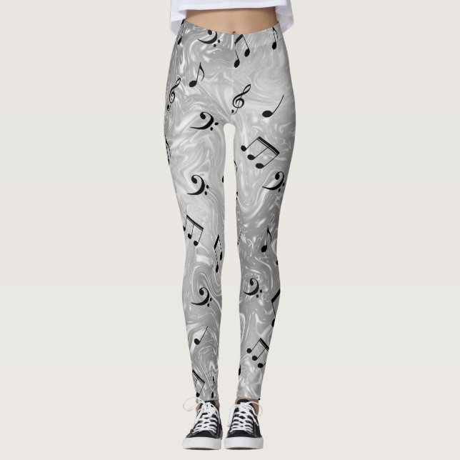 coloured leggings elegant notes pattern shiny tren (Front)