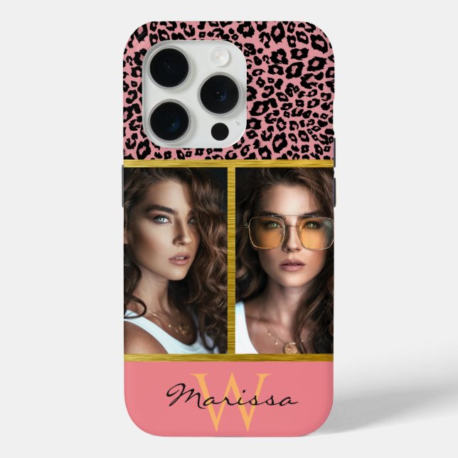 Coloured Leopard Print Photo Collage & Monogram Case-Mate iPhone Case (Back)