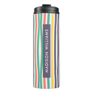 Coloured Lines Vertical Stripes Custom Name Thermal Tumbler