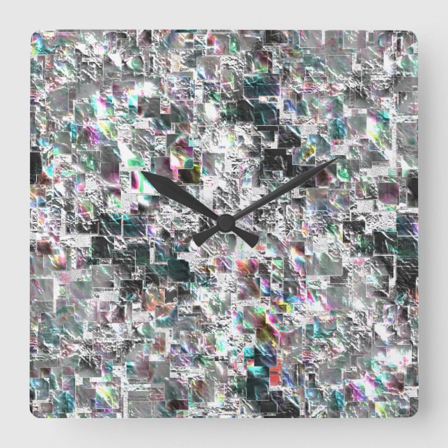 Coloured look like square dvd cutouts, rough mosai square wall clock (Front)