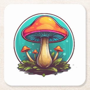 Coloured Magic Mushrooms Square Paper Coaster