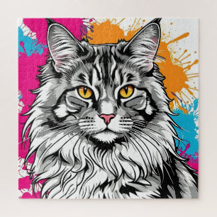 Coloured Maine Coon cat portrait Jigsaw Puzzle