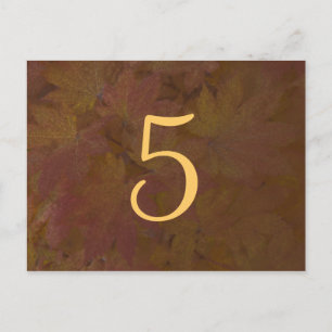 Coloured Maple Leaves Wedding Table Number Postcard