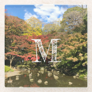 Coloured Maple Trees by Pond Glass Coaster