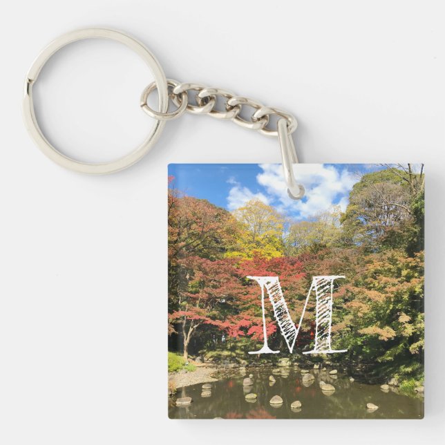 Coloured Maple Trees by Pond Keychain (Front)