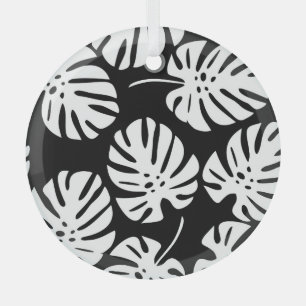 Coloured Monstera Leaves Floral Abstract Glass Ornament