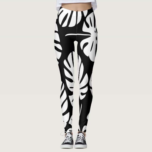 Coloured Monstera Leaves Floral Abstract Leggings (Front)