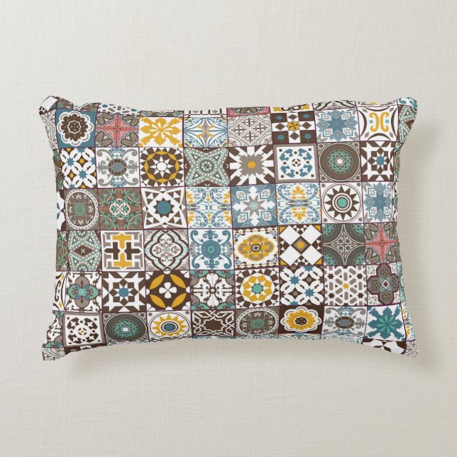 Coloured Moroccan tile Accent Pillow (Front)