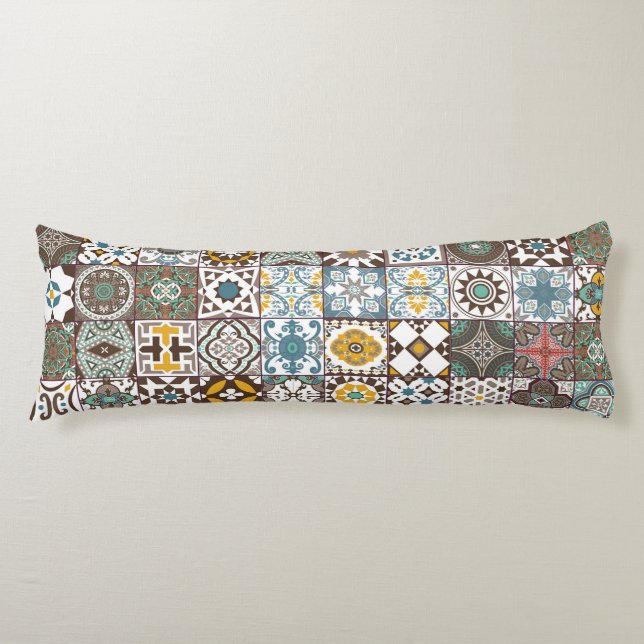 Coloured Moroccan tile Body Pillow (Front)